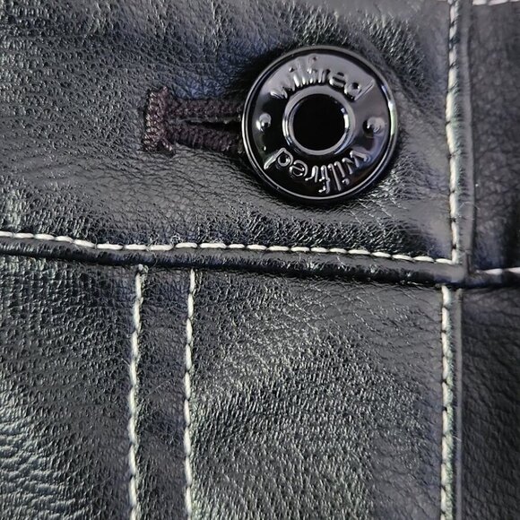 ARITZIA | Wilfred Faux Leather Pants Black Wide Leg White Stitching Sz 8 - Picture 5 of 6